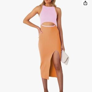 Pink & orange cutout maxi dress